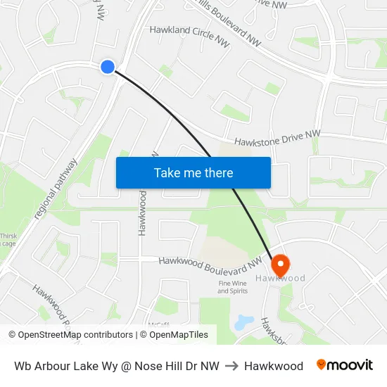 Wb Arbour Lake Wy @ Nose Hill Dr NW to Hawkwood map