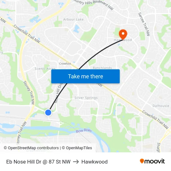 Eb Nose Hill Dr @ 87 St NW to Hawkwood map