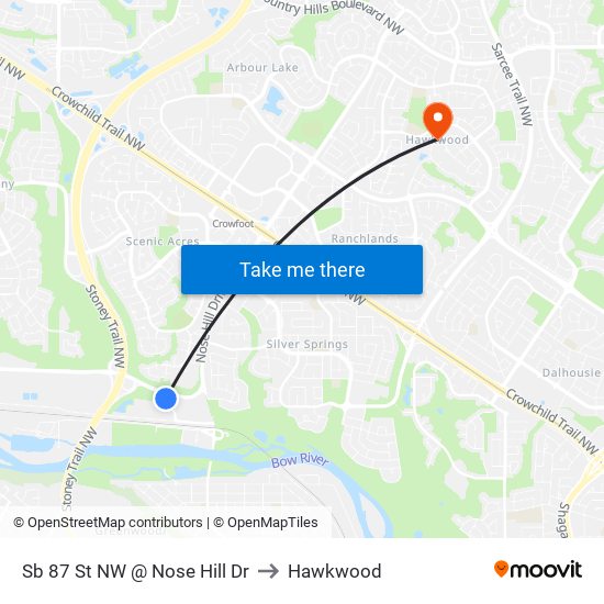 Sb 87 St NW @ Nose Hill Dr to Hawkwood map