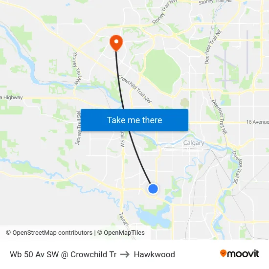 Wb 50 Av SW @ Crowchild Tr to Hawkwood map