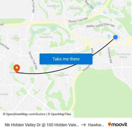 Nb Hidden Valley Dr @ 100 Hidden Vale Pl NW to Hawkwood map
