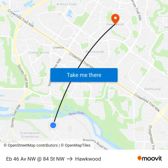 Eb 46 Av NW @ 84 St NW to Hawkwood map