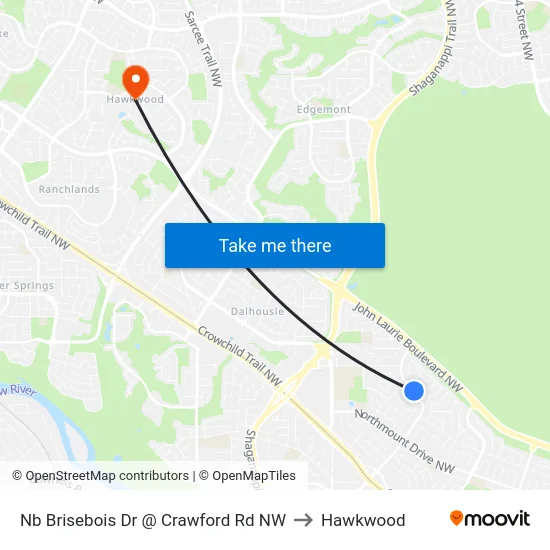 Nb Brisebois Dr @ Crawford Rd NW to Hawkwood map