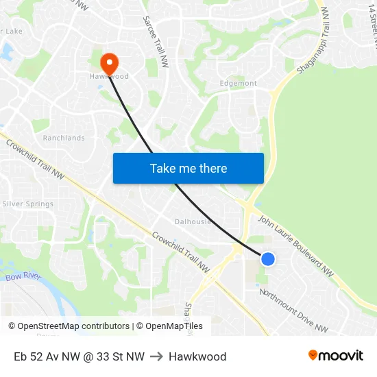 Eb 52 Av NW @ 33 St NW to Hawkwood map