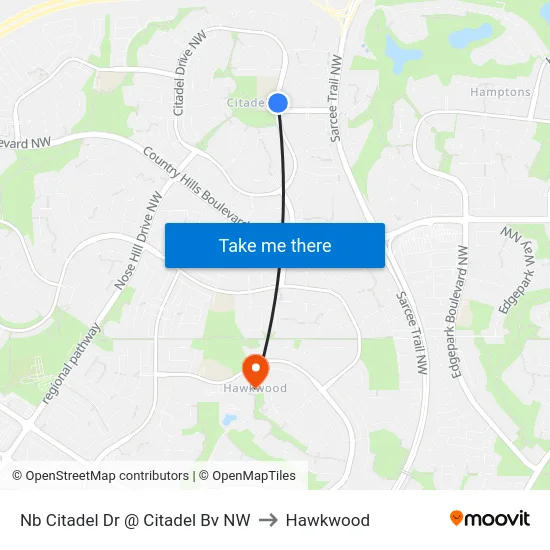 Nb Citadel Dr @ Citadel Bv NW to Hawkwood map