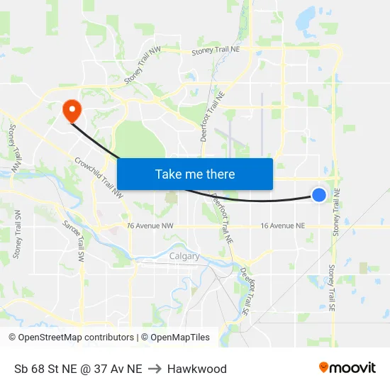 Sb 68 St NE @ 37 Av NE to Hawkwood map