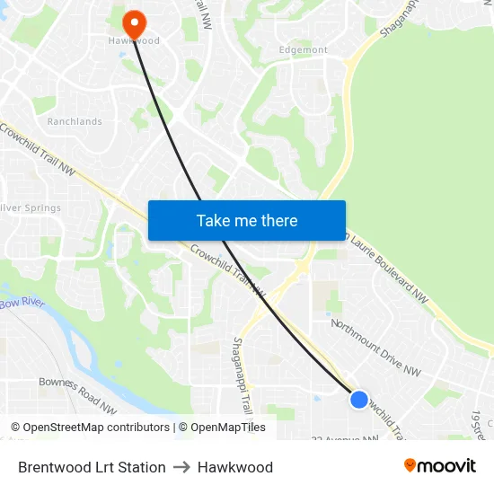Brentwood Lrt Station to Hawkwood map