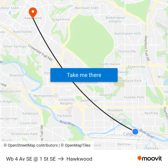 Wb 4 Av SE @ 1 St SE to Hawkwood map