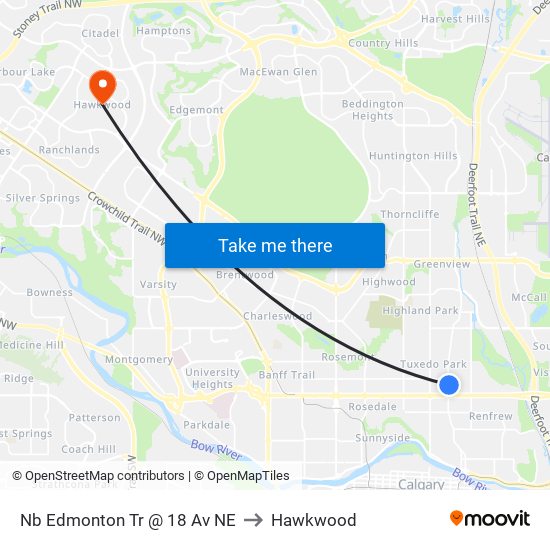 Nb Edmonton Tr @ 18 Av NE to Hawkwood map