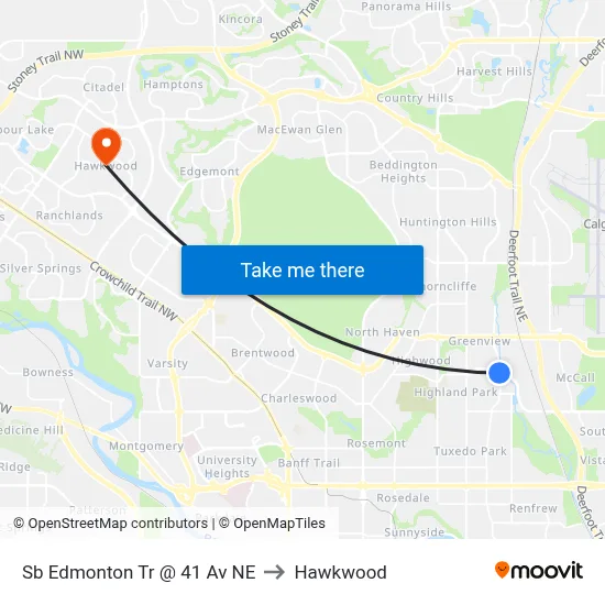 Sb Edmonton Tr @ 41 Av NE to Hawkwood map