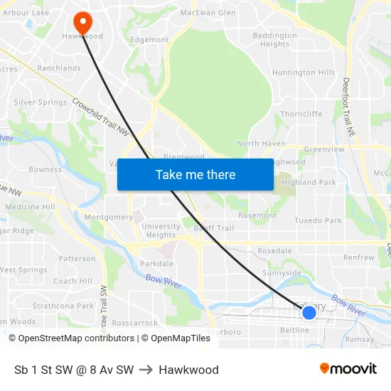 Sb 1 St SW @ 8 Av SW to Hawkwood map