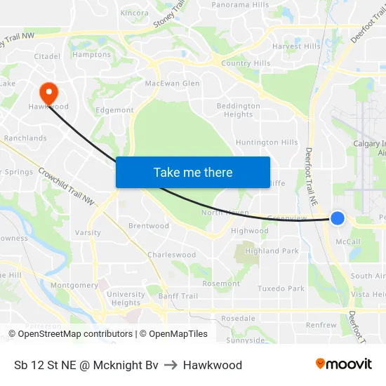 Sb 12 St NE @ Mcknight Bv to Hawkwood map
