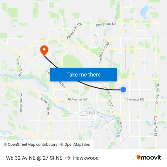 Wb 32 Av NE @ 27 St NE to Hawkwood map