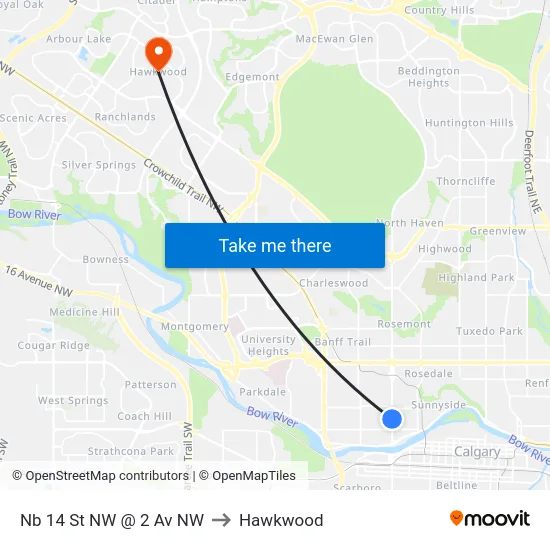 Nb 14 St NW @ 2 Av NW to Hawkwood map