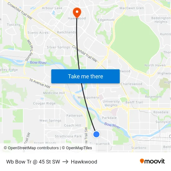 Wb Bow Tr @ 45 St SW to Hawkwood map