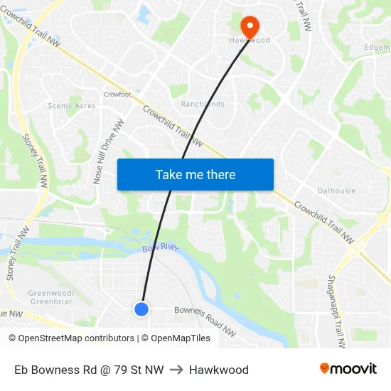 Eb Bowness Rd @ 79 St NW to Hawkwood map