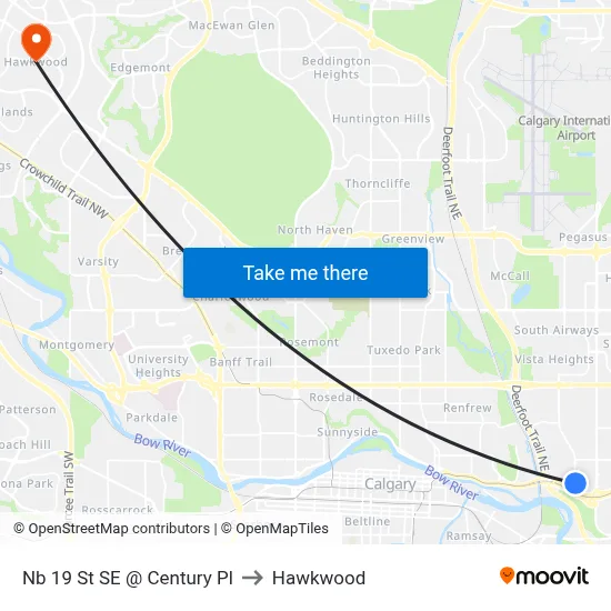 Nb 19 St SE @ Century Pl to Hawkwood map