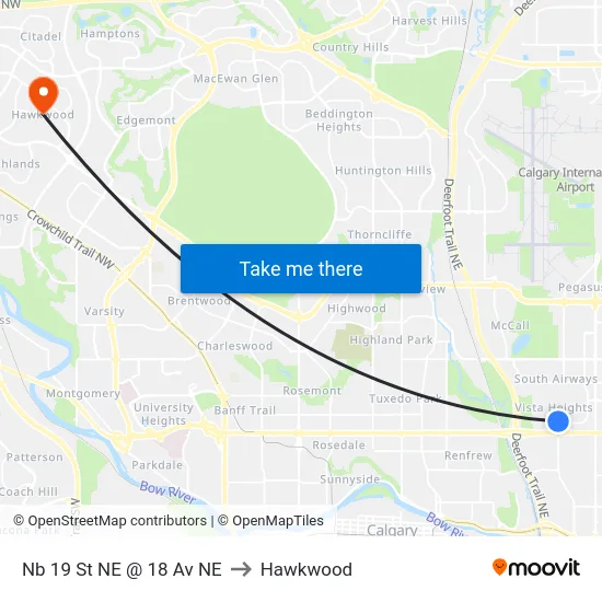 Nb 19 St NE @ 18 Av NE to Hawkwood map