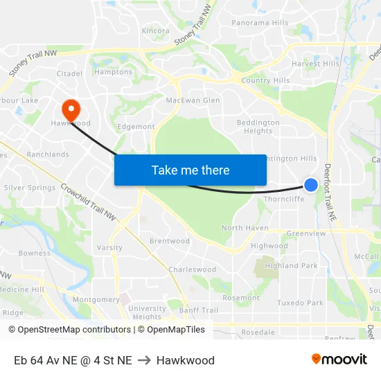 Eb 64 Av NE @ 4 St NE to Hawkwood map
