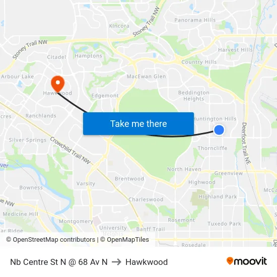 Nb Centre St N @ 68 Av N to Hawkwood map