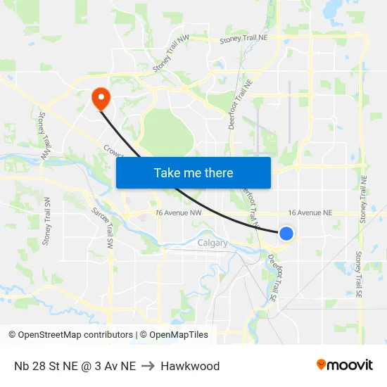 Nb 28 St NE @ 3 Av NE to Hawkwood map