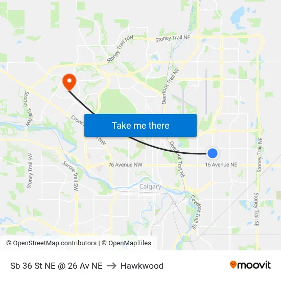 Sb 36 St NE @ 26 Av NE to Hawkwood map