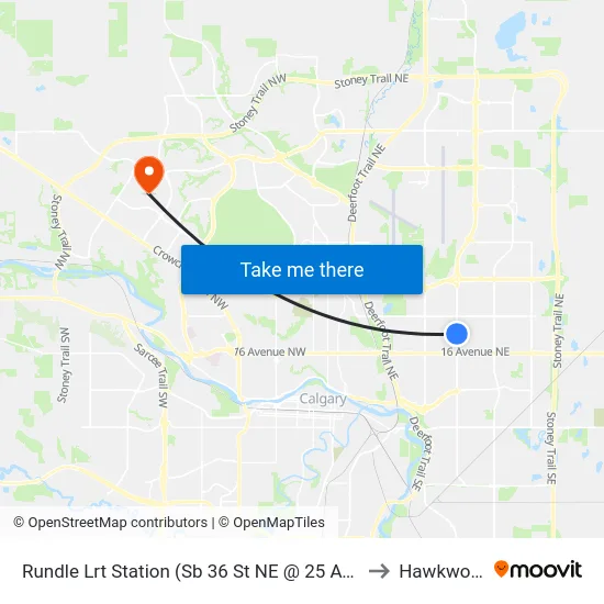 Rundle Lrt Station (Sb 36 St NE @ 25 Av Ne) to Hawkwood map