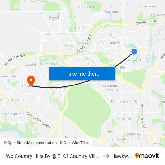 Wb Country Hills Bv @ E. Of Country Village Wy NE to Hawkwood map