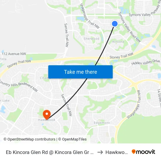 Eb Kincora Glen Rd @ Kincora Glen Gr NW to Hawkwood map