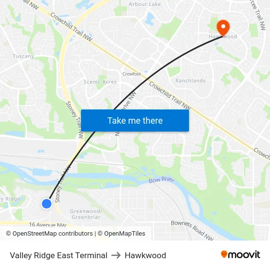 Valley Ridge East Terminal to Hawkwood map
