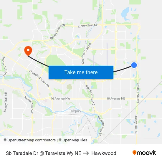 Sb Taradale Dr @ Taravista Wy NE to Hawkwood map