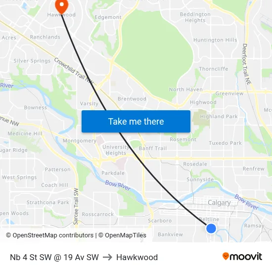 Nb 4 St SW @ 19 Av SW to Hawkwood map