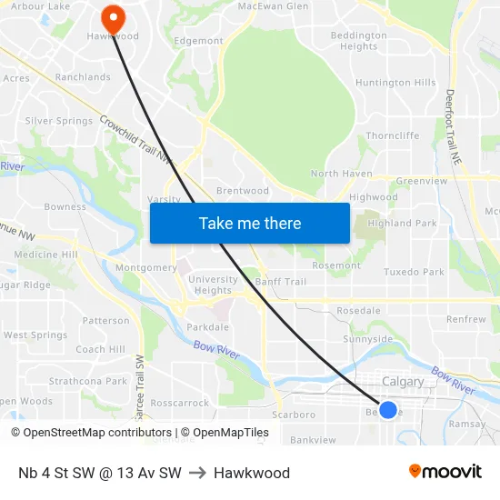 Nb 4 St SW @ 13 Av SW to Hawkwood map