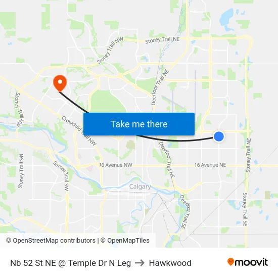 Nb 52 St NE @ Temple Dr N Leg to Hawkwood map