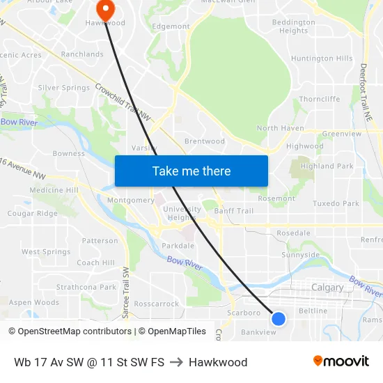Wb 17 Av SW @ 11 St SW FS to Hawkwood map