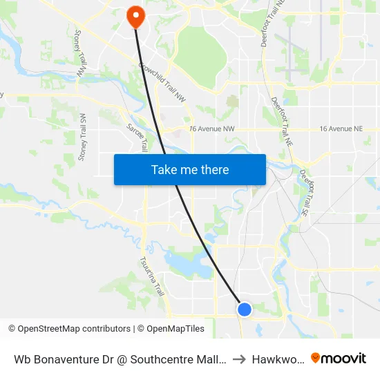 Wb Bonaventure Dr @  Southcentre Mall (Wb) to Hawkwood map
