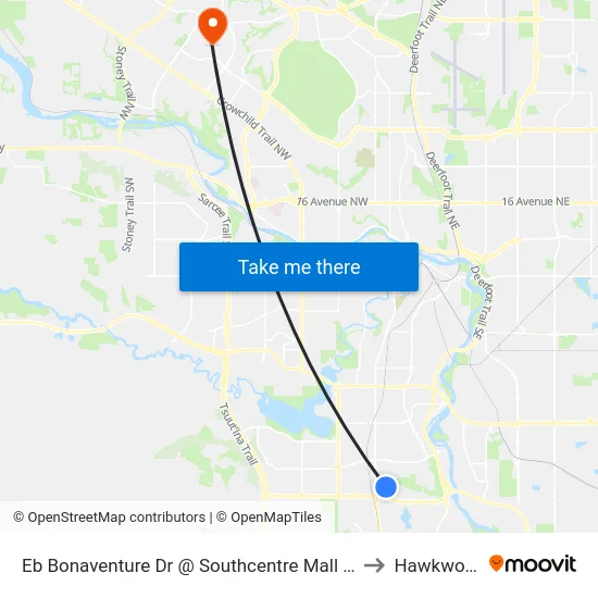 Eb Bonaventure Dr @ Southcentre Mall (Eb) to Hawkwood map