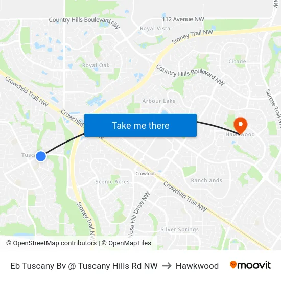 Eb Tuscany Bv @ Tuscany Hills Rd NW to Hawkwood map
