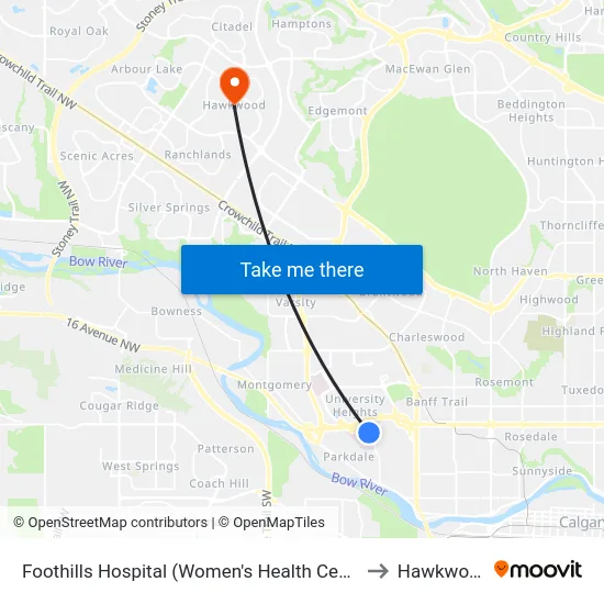 Foothills Hospital (Women's Health Centre) to Hawkwood map