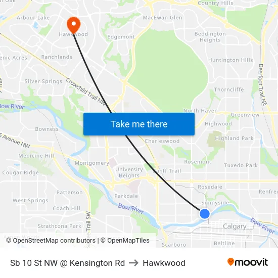 Sb 10 St NW @ Kensington Rd to Hawkwood map