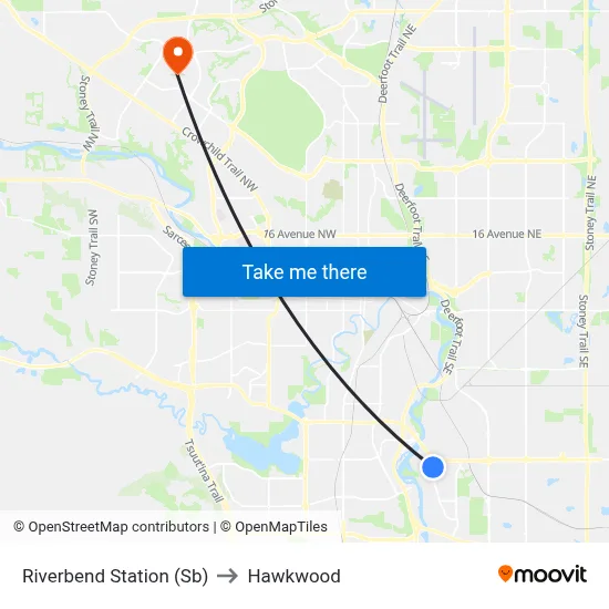 Riverbend Station (Sb) to Hawkwood map