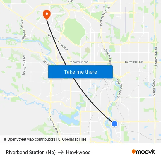 Riverbend Station (Nb) to Hawkwood map