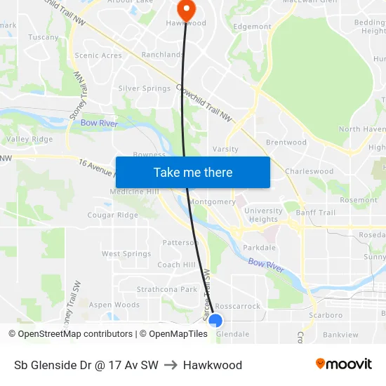 Sb Glenside Dr @ 17 Av SW to Hawkwood map