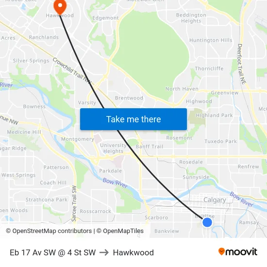 Eb 17 Av SW @ 4 St SW to Hawkwood map