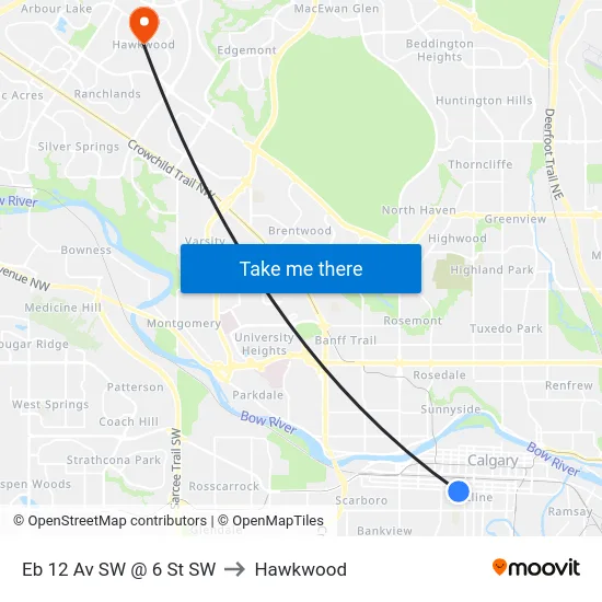 Eb 12 Av SW @ 6 St SW to Hawkwood map