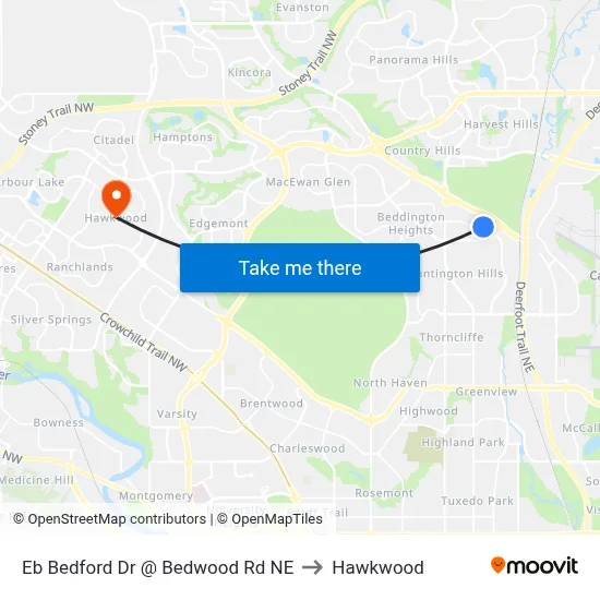 Eb Bedford Dr @ Bedwood Rd NE to Hawkwood map