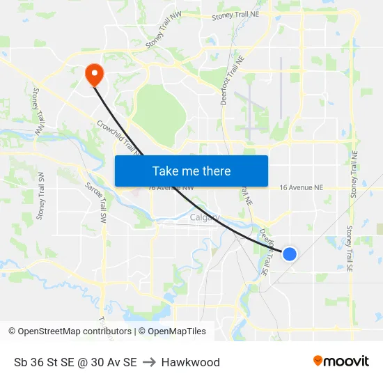 Sb 36 St SE @ 30 Av SE to Hawkwood map