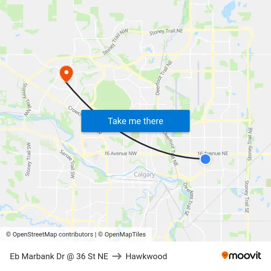 Eb Marbank Dr @ 36 St NE to Hawkwood map