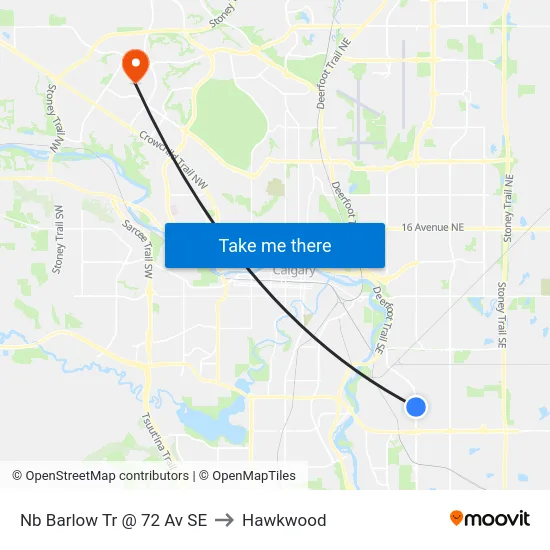 Nb Barlow Tr @ 72 Av SE to Hawkwood map