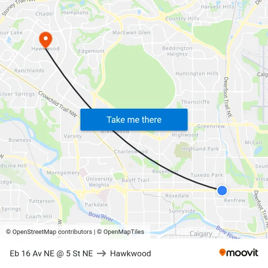 Eb 16 Av NE @ 5 St NE to Hawkwood map